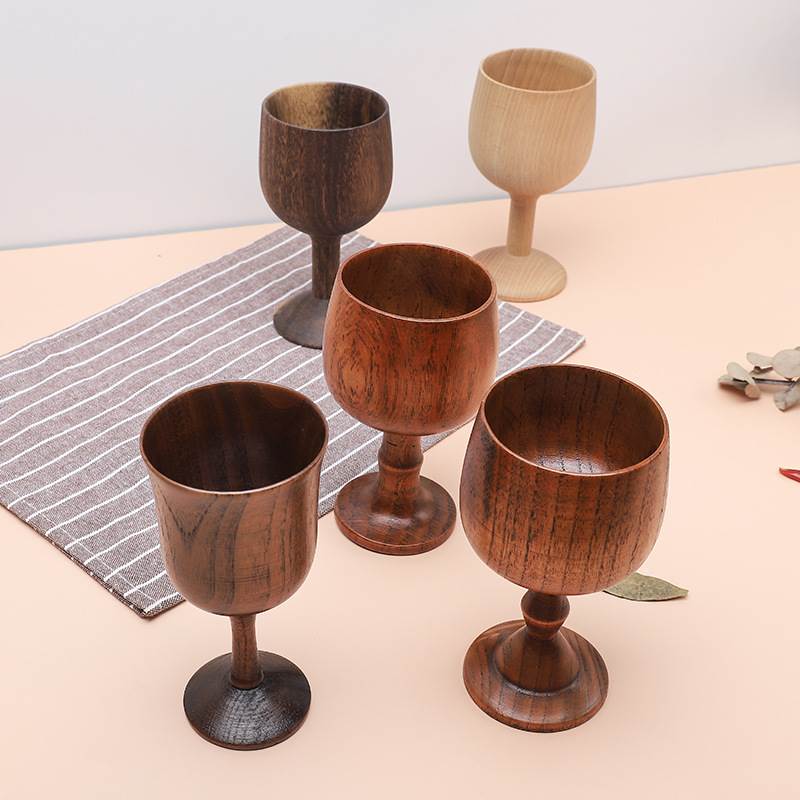 Woody Wine Glass Solid Wood Made Wine Mug Jugi Wood High Foot Cup Wood Cup Wine Glass Home Liquor Retro Cup-Taobao