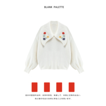 Blank Pallette) embroidered soft milky windy white sweater woman design with small crowdsourced early autumn gentle wind blouses