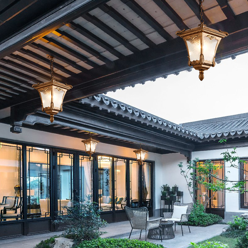 European retro gazebo chandelier outdoor courtyard eaves corridor waterproof lights gate aisle pavilion outdoor lamps