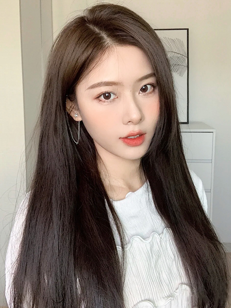 Wig Female long hair summer three-piece invisible incognito hair extension piece Simulation human hair long straight hair increase hair volume wig piece