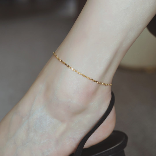 18k金满天星脚链女轻奢高级感水波纹简约百搭气质网红脚饰不掉色