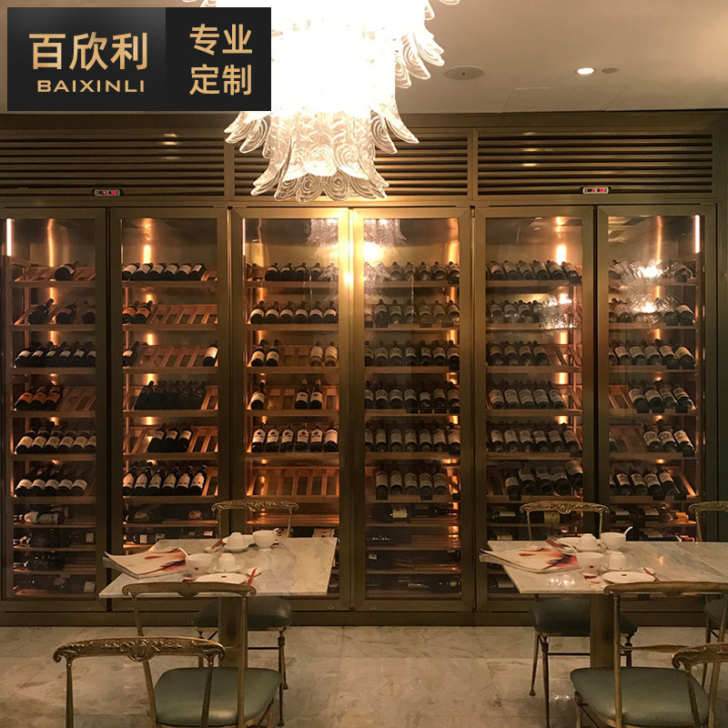 Stainless steel wine cabinet custom villa basement wine cellar constant temperature winery wine rack light luxury home living room display cabinet