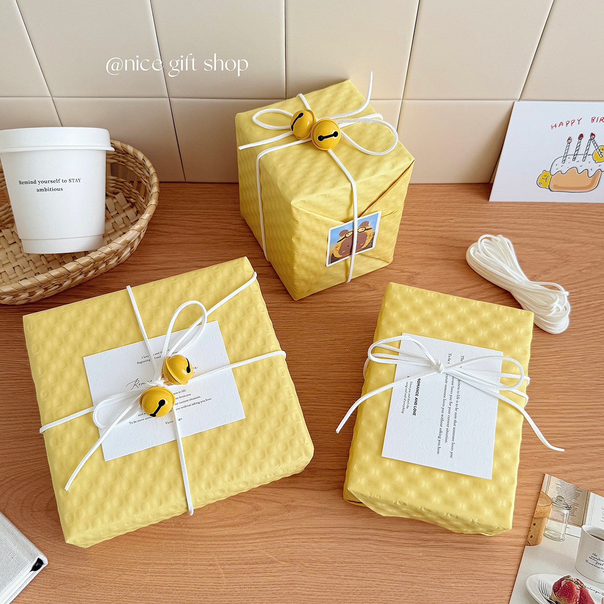 Ins wind milk yellow puff embossed paper holiday gift wrapping paper flowers baking packaging kraft paper out of jam