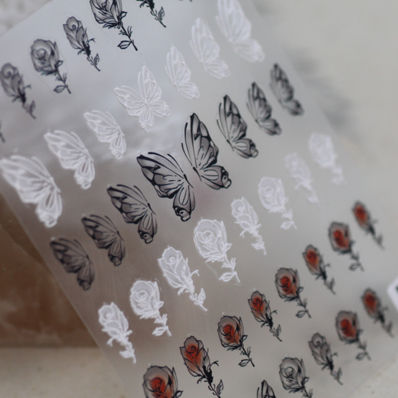 Day Tomoni Net Red Nails New Year Snow Flowers Receive Catlace Butterfly Black Rose Stickers