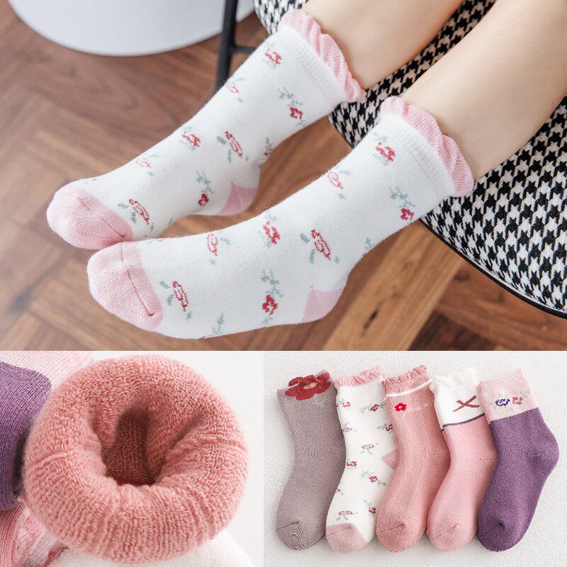Girl Baby Socks Autumn Winter Pure Cotton Thickened Garnter Warm Children Princess Kid Winter Thick Basket Socks