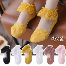 Children Lace Socks Girl girl Princess Sox Womens Summer Thin Lace Pure Cotton Girl Baby Ice Silk Crystal Socks