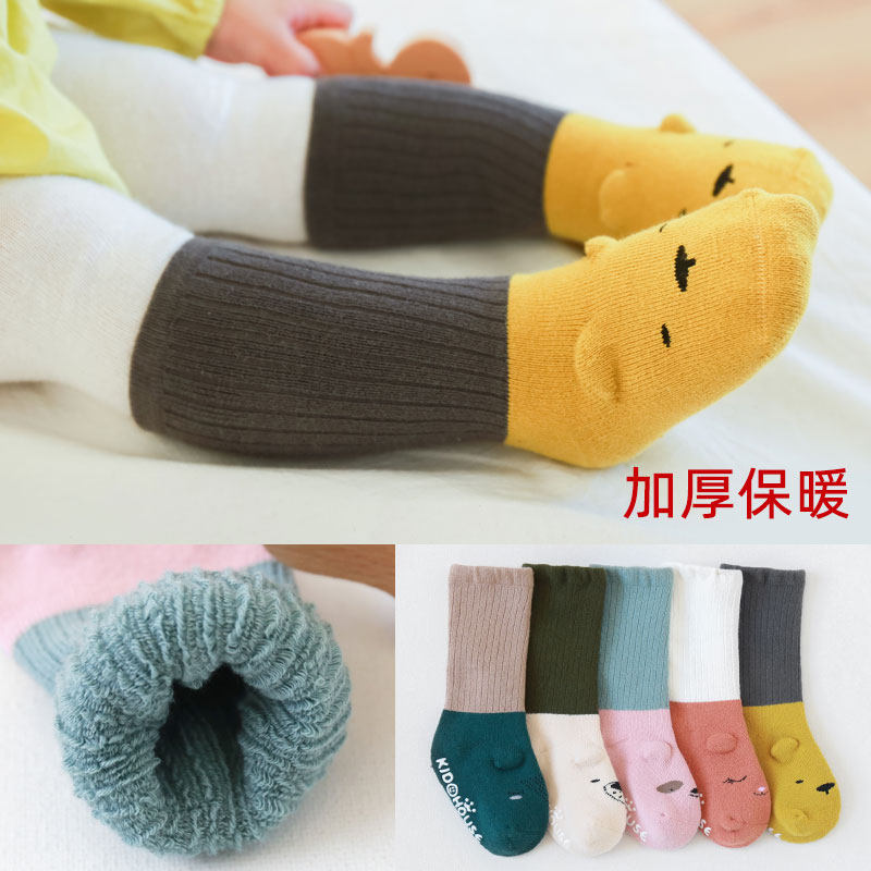 Baby socks winter thickening warm baby wz newborn autumn and winter cotton non-slip mid-tube winter stockings