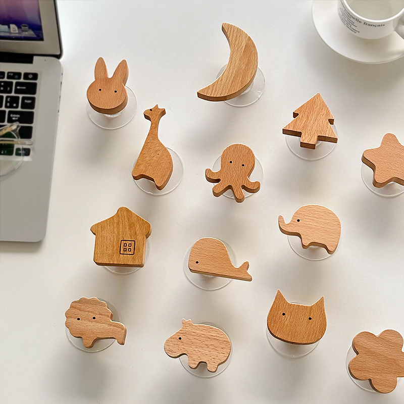 Cute Days, Fun Beech Wood Animal Hooks, Coat Hooks for Behind the Door, Entryway, No-Drill Wooden Wall Decoration