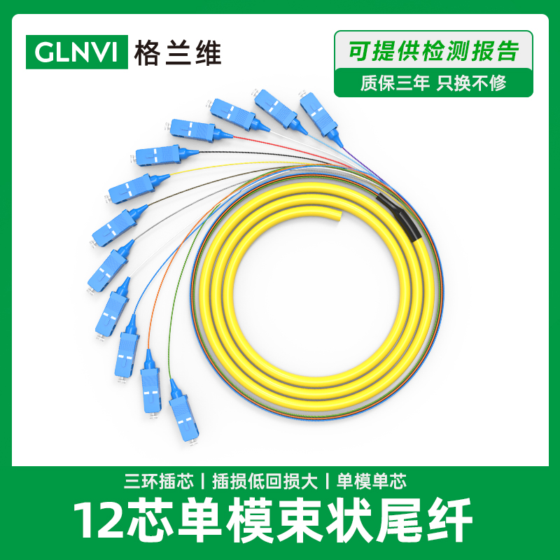 Granvey 12 Core square head buncled tail fiber SC LC FC fiber optic wire round head square head tail fiber SC single mode beamline tail fiber jumper FC round head fiber jumper corset tail cable