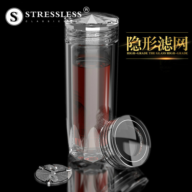 stressless glass-cup bubble tea cup men upscale business vehicular tea water separation cup female custom