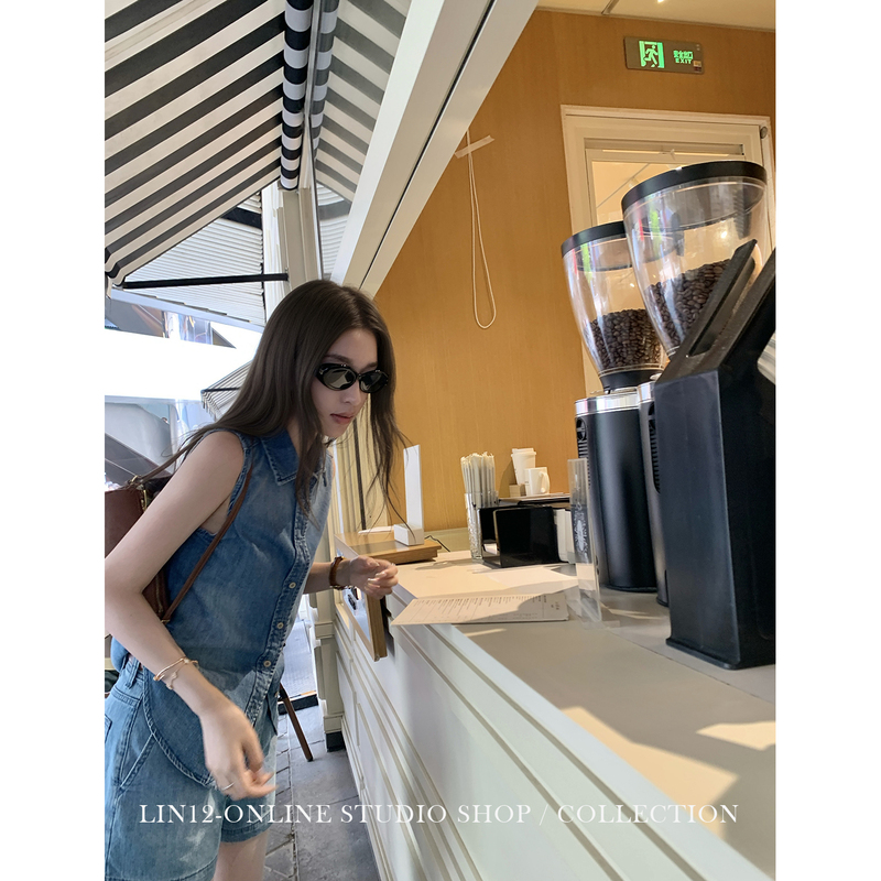 Lin12-Intelligent Denim Retro Versatile Sleeveless Top Women's Summer Vest Loose Denim Tank Top Shorts Set Lin12-Intelligent Denim Retro Versatile Sleeveless Top Women's Summer Vest Loose Denim Tank Top Shorts Set