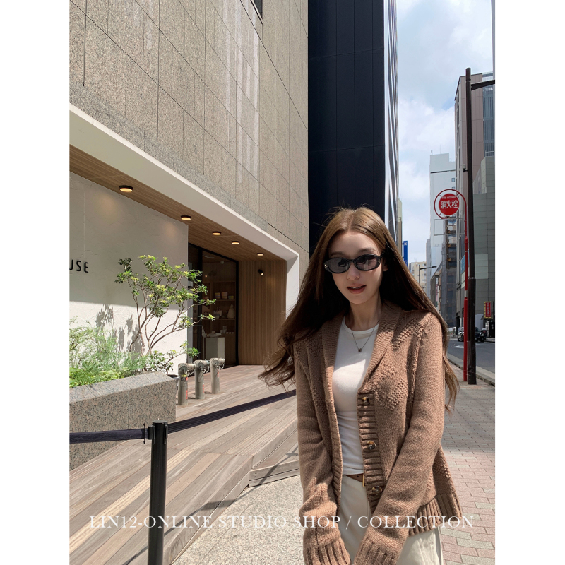 Lin12-Asano Guining Wool Jacquard Knit Cardigan Autumn Vintage Relaxed Loose Sweater Coat for Women Lin12-Asano Guining Wool Jacquard Knit Cardigan Autumn Vintage Relaxed Loose Sweater Coat for Women