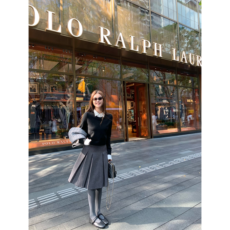 Lin12 - My Genius Girlfriend Patchwork Shirt Collar Knit Sweater Base Layer Fake Two-Piece Pullover Top Lin12 - My Genius Girlfriend Patchwork Shirt Collar Knit Sweater Base Layer Fake Two-Piece Pullover Top
