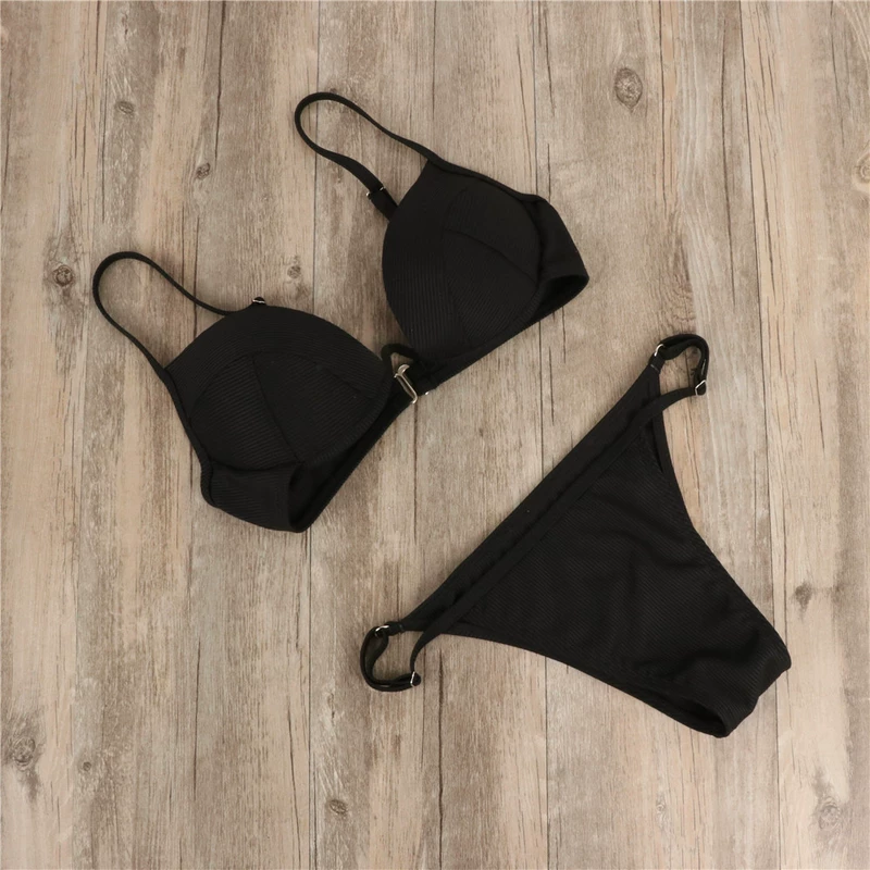 2019 bikini châu Âu và Mỹ hình chữ V màu rắn mới bằng vải nylon ngực tập hợp áo tắm nữ gợi cảm - Bikinis