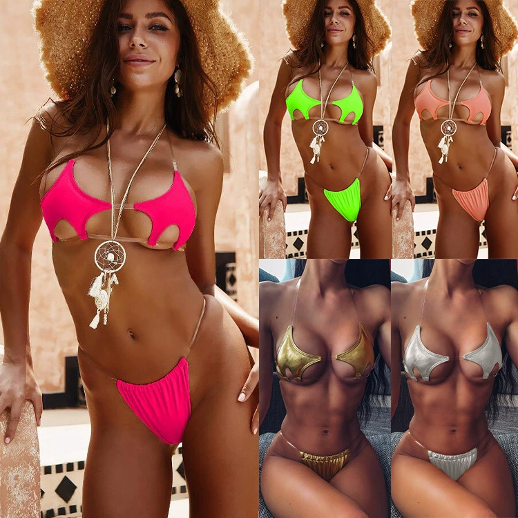 Bộ bikini mới 2019 Âu Mỹ sexy ngôi sao năm cánh thắt lưng trong suốt áo tắm nữ đi biển đồ bơi xẻ tà sexy - Bikinis