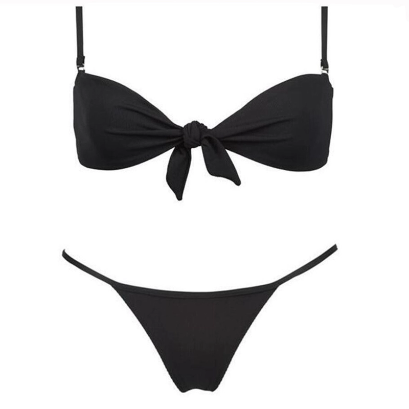 2018 Châu Âu và Hoa Kỳ mới thắt nút bikini màu rắn vải mới nylon nữ áo tắm gợi cảm bikini bãi biển