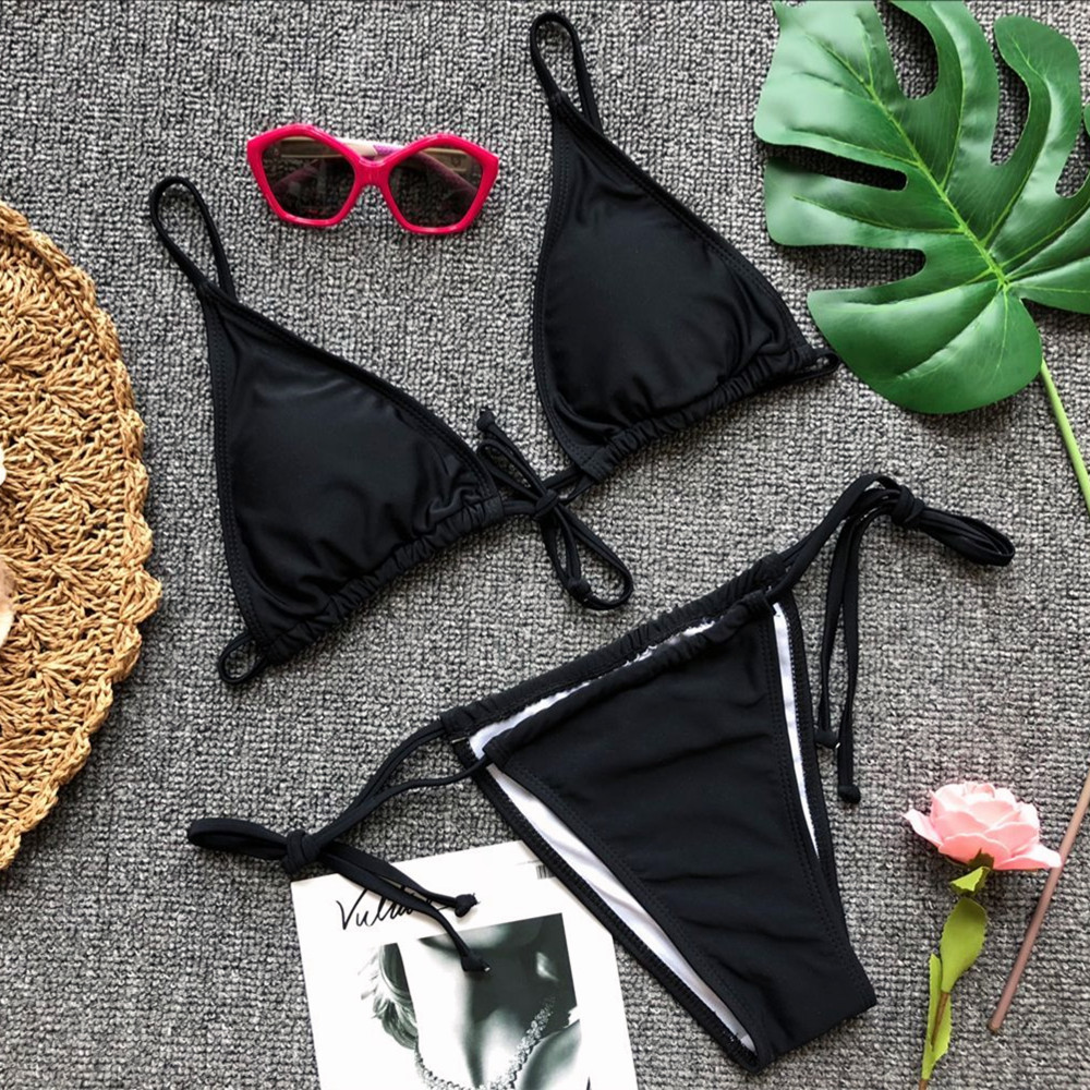 Áo tắm nữ 2018 nóng bỏng bùng nổ đơn giản màu rắn gợi cảm bikini chia bikini giá thấp hơn đồ tắm bikini