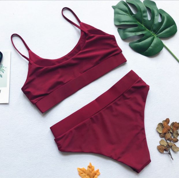2018 gợi cảm bikini eo cao chia áo tắm nữ sequin bikini màu rắn do boi dep