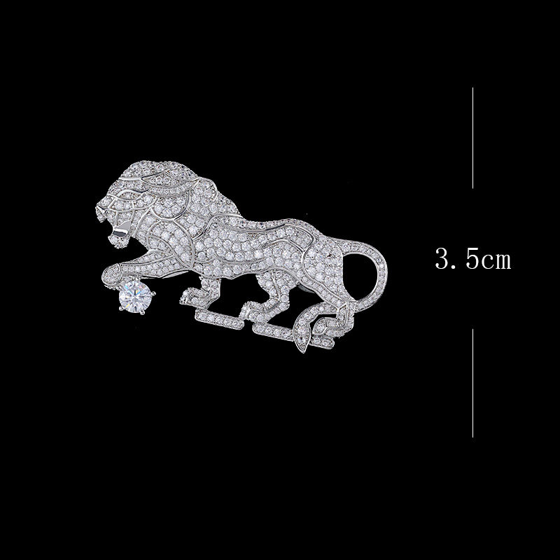 Micro-Inlaid Zircon Lion Brooch, High-End, Exquisite, Fashionable and Luxurious, Unisex Brooch, Suit Animal Corsage Accessory