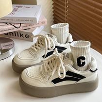 Nectarine Yoto niche retro thick-soled white shoes for women ins versatile student Hong Kong style breathable casual sports sneakers