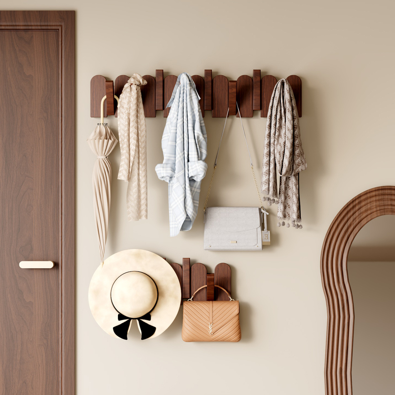 Wall-Mounted Wooden Coat Rack with Piano Key Design, No-Drill Installation, for Home Use in Entryway or Closet Wall-Mounted Wooden Coat Rack with Piano Key Design, No-Drill Installation, for Home Use in Entryway or Closet