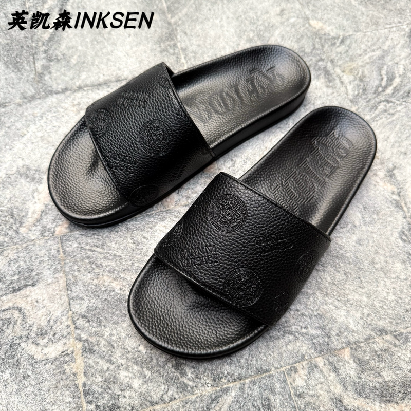 Suitable for Fendi Yingkaisen's New High-End Genuine Leather Men's Slippers, Luxurious for Outdoor Wear, Summer Non-Slip, Odor-Resistant, Wear-Resistant, and Soft