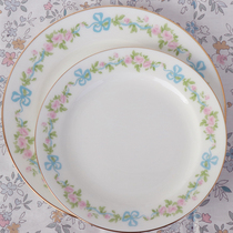 Small Earth French dinner plate cake plate vintage blue ribbon ribbon floral plate set disc ceramic