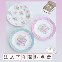 Floral French dinner plate Afternoon tea dessert plate Romantic 7 inch flat plate cake disc ceramic plate home creative