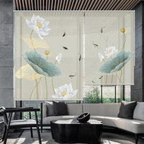Screen partition cloth curtain New Chinese light shading curtain roller shutter lifting living room Xuanguan door curtain shielded decorative hanging curtain