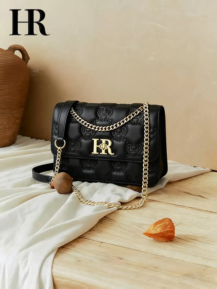 Hr Helena 2026 New Women's Bag Genuine Leather Quilted Chain Bag Light Luxury Single Shoulder Crossbody Bag Gift for Commuting