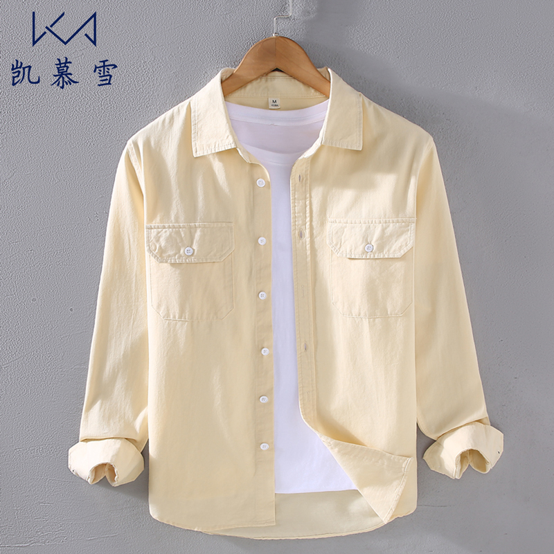 Men's Spring and Autumn New Workwear Long-Sleeved Solid Color Shirt, Japanese Style Casual Loose Cotton Shirt, Trendy Jacket Men's Spring and Autumn New Workwear Long-Sleeved Solid Color Shirt, Japanese Style Casual Loose Cotton Shirt, Trendy Jacket