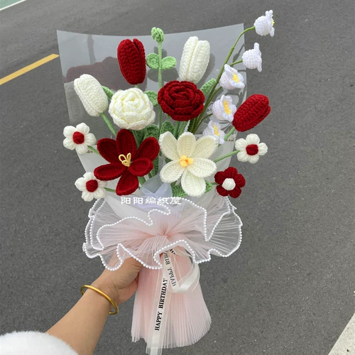 Плетеный крючок для вязания ручной работы, набор материалов для друга, связать своими руками, букет, подарок для девушки