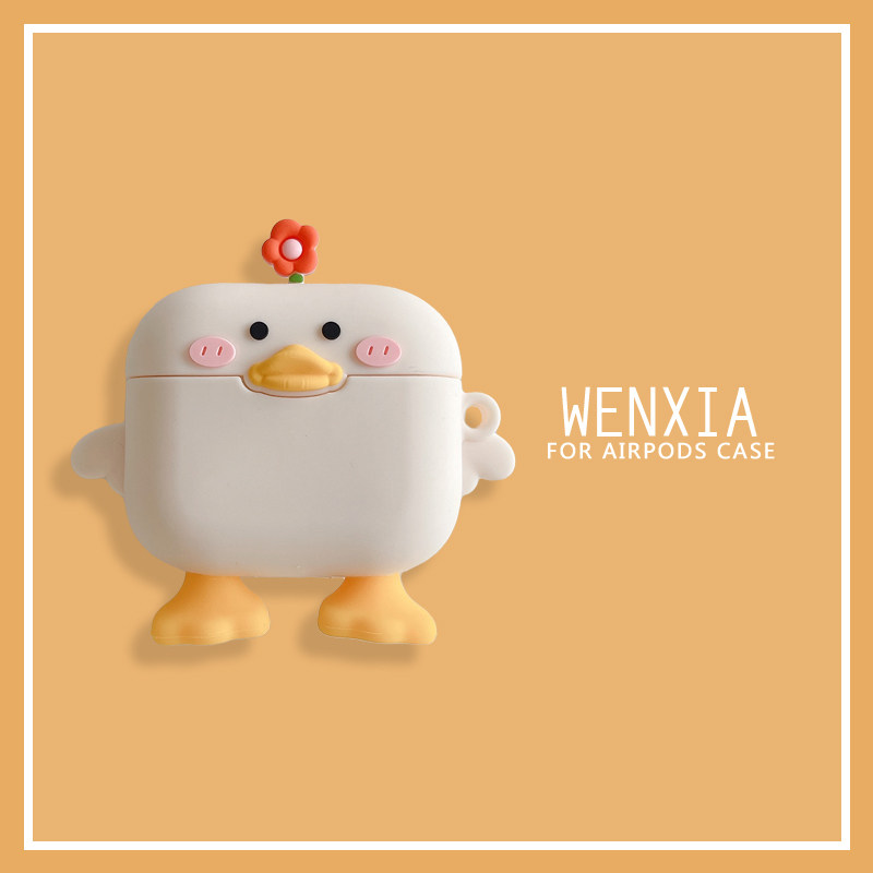 Warm Xia Ins Solid Flowers Fun Little Ducks apply Airpods2 protective sleeve Apple Wireless Bluetooth headphone sleeve Airpods3 Generation Pro Silicone soft new cartoon Japan-ROK cute little