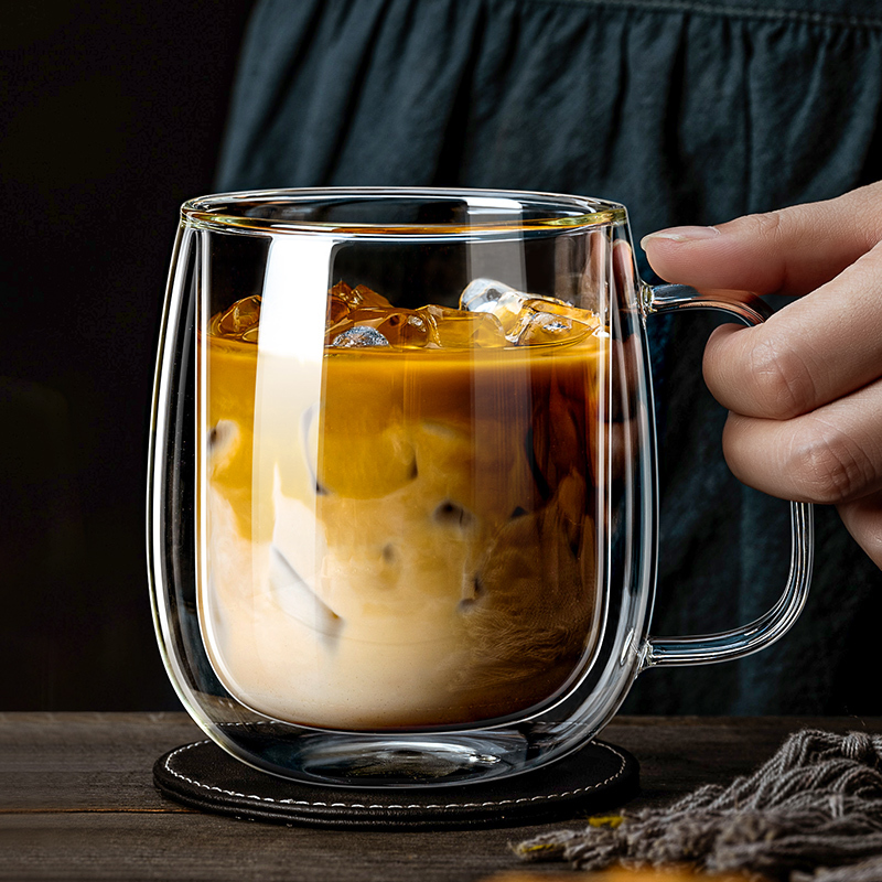 Double-Layer Coffee Cup Glass Mug with Handle, Espresso Cup for Home Use, High Aesthetic Value Glass Water Cup Double-Layer Coffee Cup Glass Mug with Handle, Espresso Cup for Home Use, High Aesthetic Value Glass Water Cup