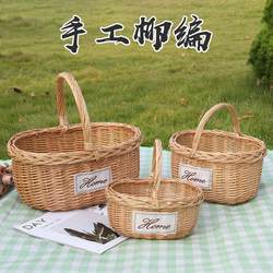 Rattan Woven Blue Satchel Shopping Basket Woven Basket Willow Rattan Basket Fruit Picnic Basket Storage Basket