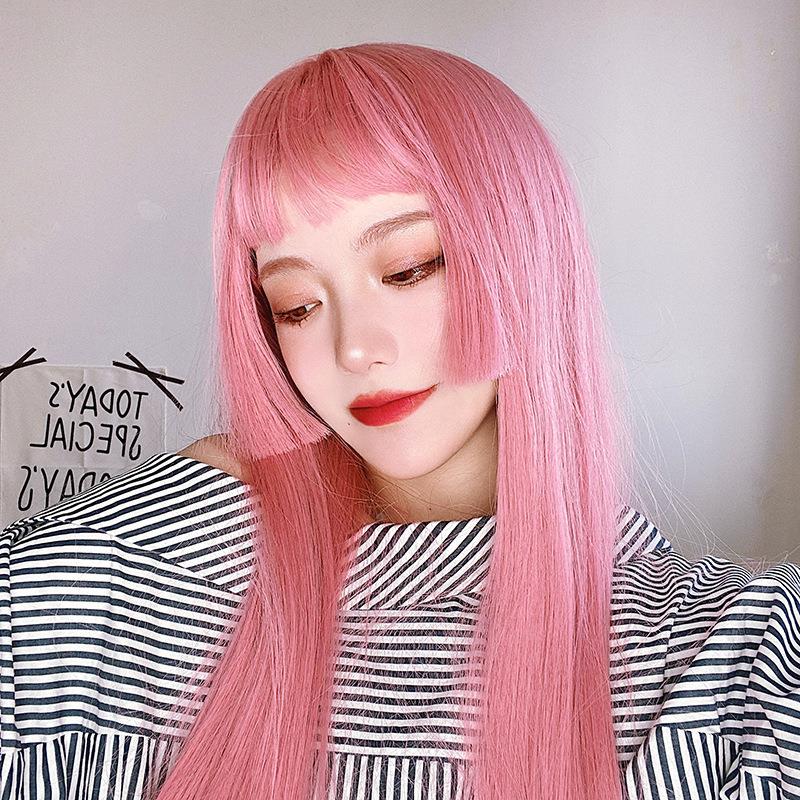 Pink Spot Wig woman long straight hair Ji heuristic lolita net red princess Che Liu Haicos dress up headgear-Taobao