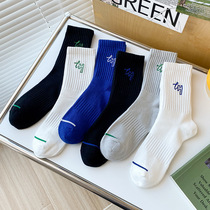 Socks Mens осенний зимний средний цилиндр Сокс чистый хлопок полосатый вышивка 100 круг длинный цилиндр Сокс мода 100 чайка движение Шаостоки полный хлопок