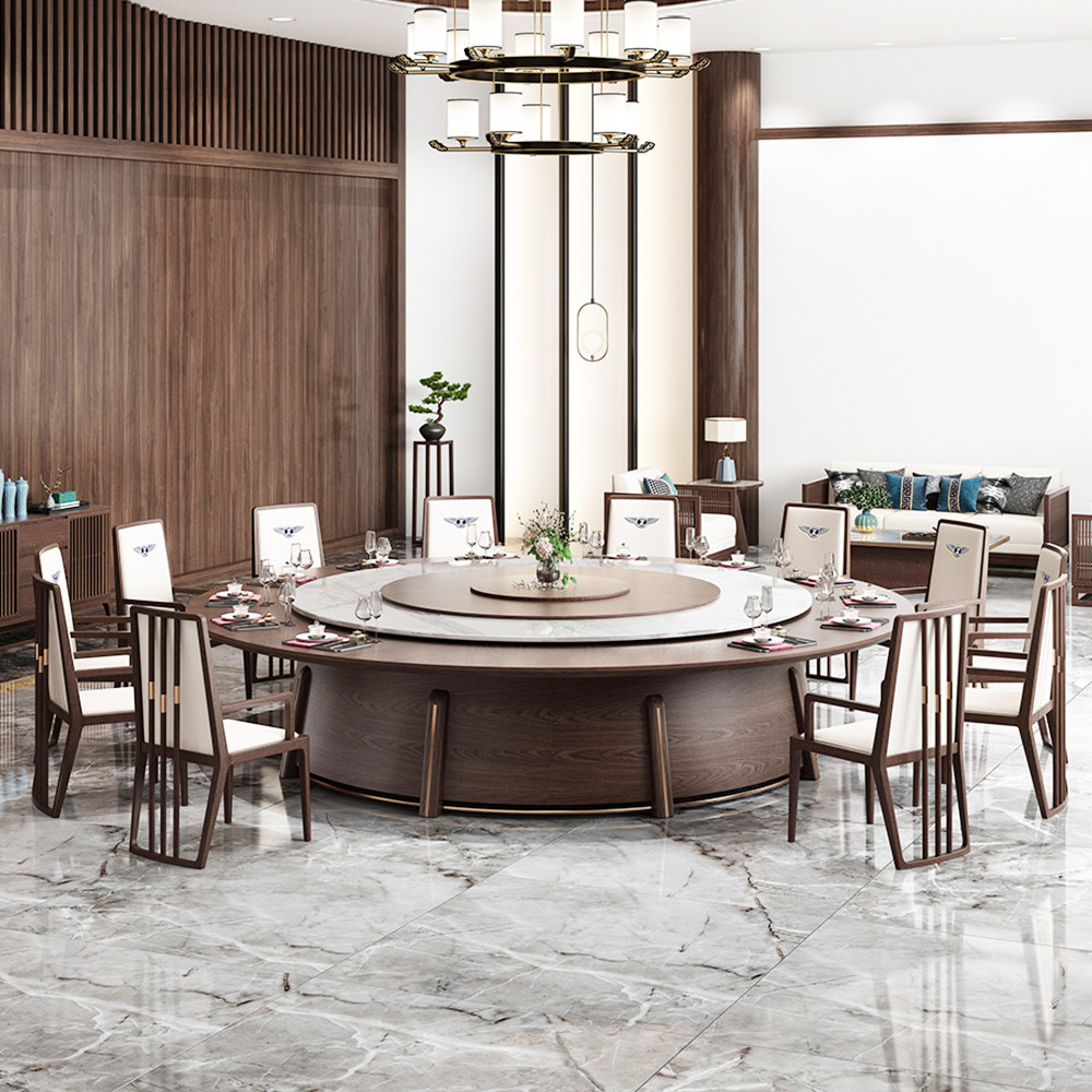 Zhongguan new Chinese-style hotel electric large round table marble with turntable dining table 15 people 20 people restaurant box tables and chairs