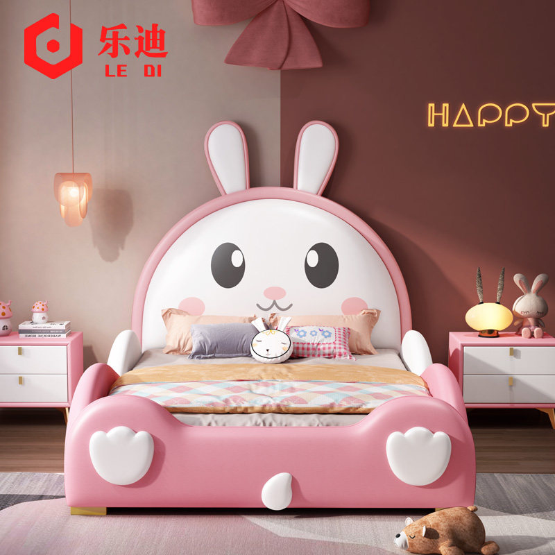 Children's Bed Girl Dreams Castle Girl Princess Bed 1 2 1 5 m Cartoon Rabbit Bed With Guardrails Single Bed