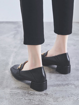 Square head British small leather shoes womens 2020 new Korean version of thick heel single shoes all-match two wear