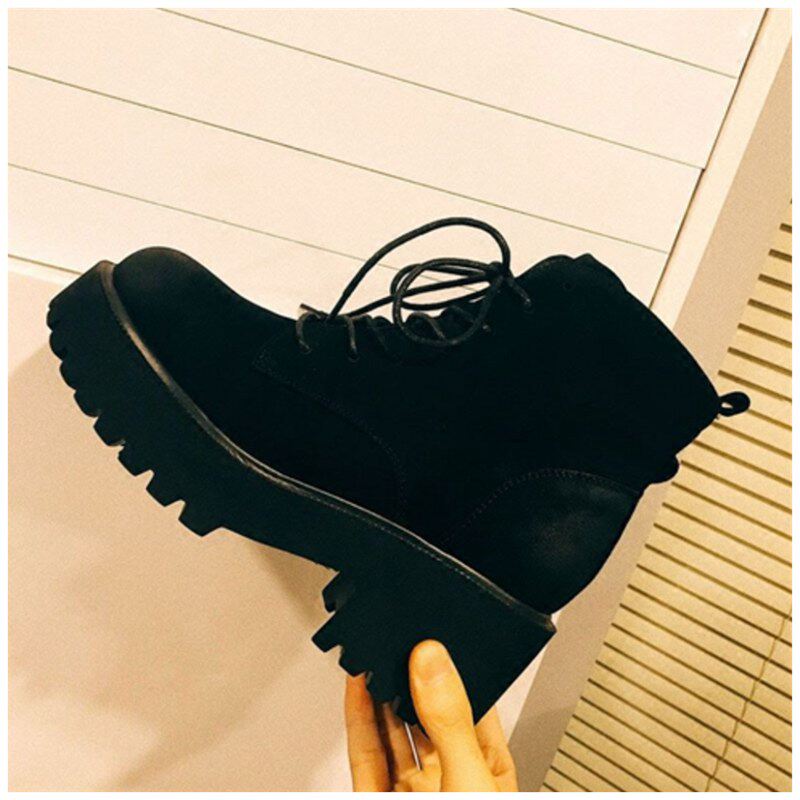 Thick-soled Martin boots female 2021 new high-heeled short boots thick-heeled black British boots