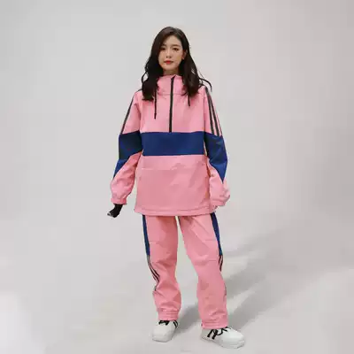 Winter ski clothes sweaters men's and women's ski hoodie double board set waterproof thick solid color snow suit