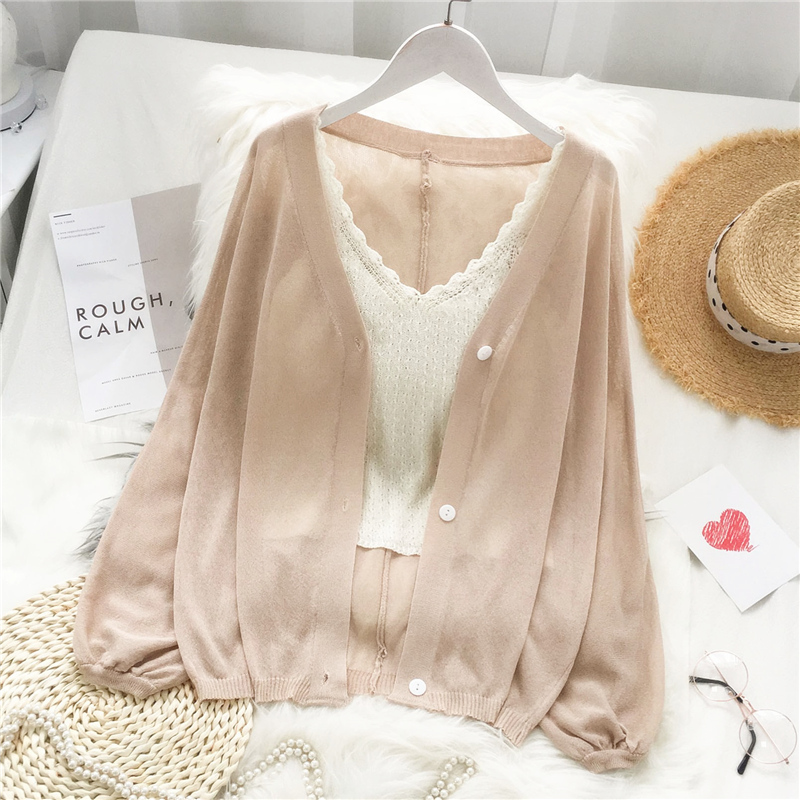 South Korea summer short section outside the very fairy thin ice silk coat sunscreen clothes Air conditioning shirt knitted cardigan loose women's trend