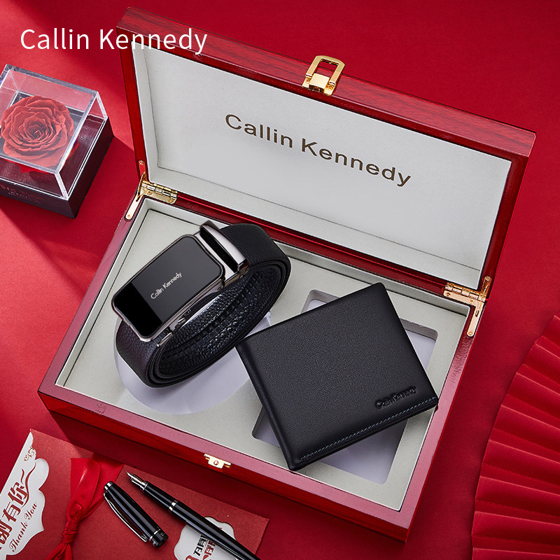 Callin Kennedy belt gift box wallet suit men's leather upscale men's belt pure cow leather automatic buckle