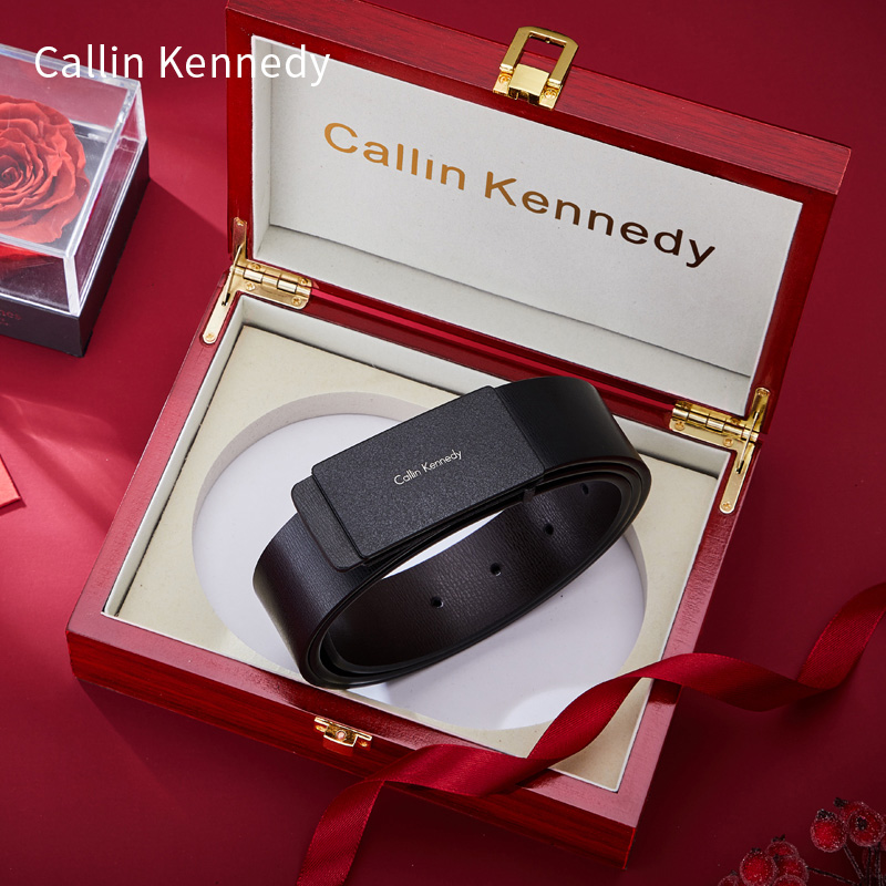 Callin Kennedy belt men genuine leather toothless automatic buckle smooth buckle fashion belt pure cow leather youth