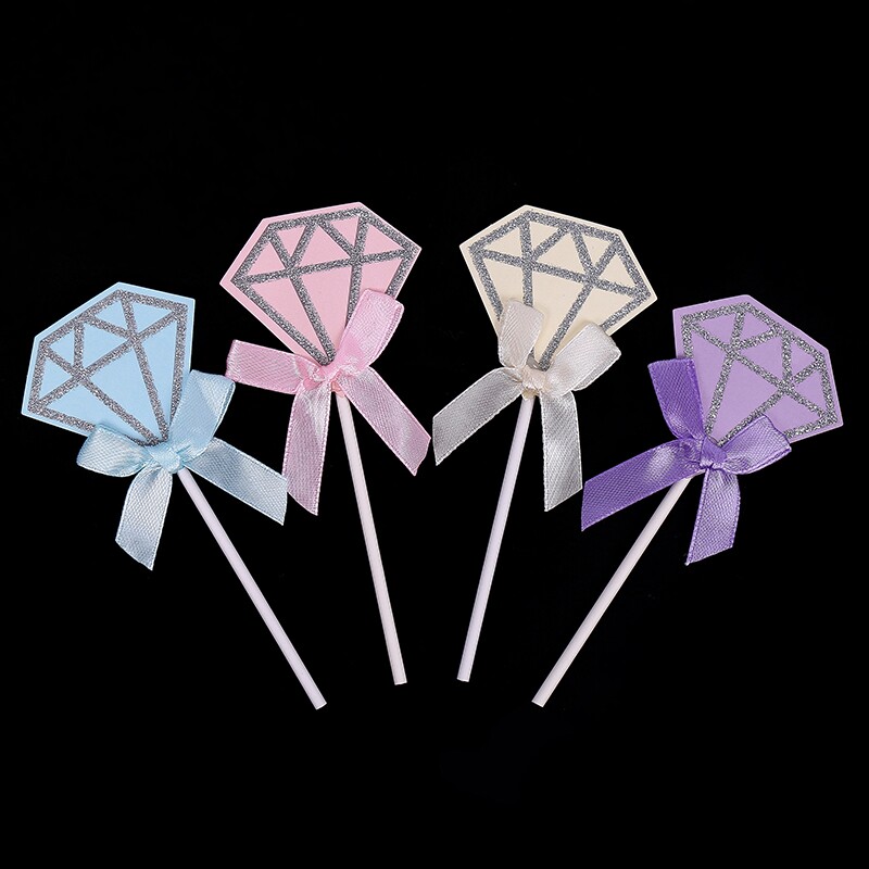 Birthday illuminated flash - powder diamond - bow cake plug - in baking dessert plug - in blue - purple 5 pack