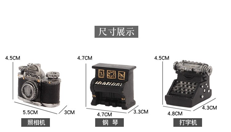 Оригинальный подарок 相机钢琴打字机复古做旧创意树脂迷你小摆件家居装饰网店拍摄定制 German/only banquet