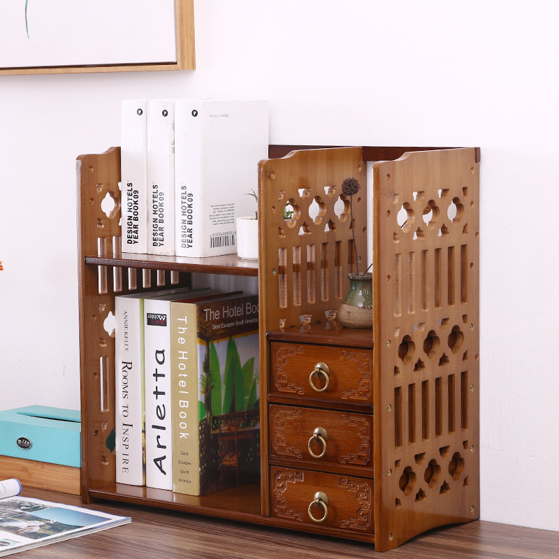 Wooden to bamboo antique table small bookshelf desktop storage layer rack rack simple creative children's bookcase dormitory