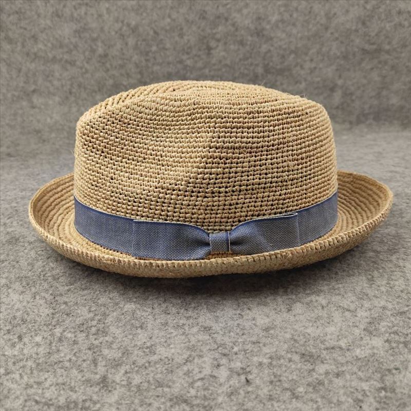 Curled Blue Bow Decorated Raffia Hat, British Style Large Head Circumference Women's Hat, Couple Style Men's Hat, Casual and Trendy