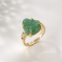 Amazon Millver ring bronze plated 18K gold inlaid with jade ring all code opening ring Buddha hand new product